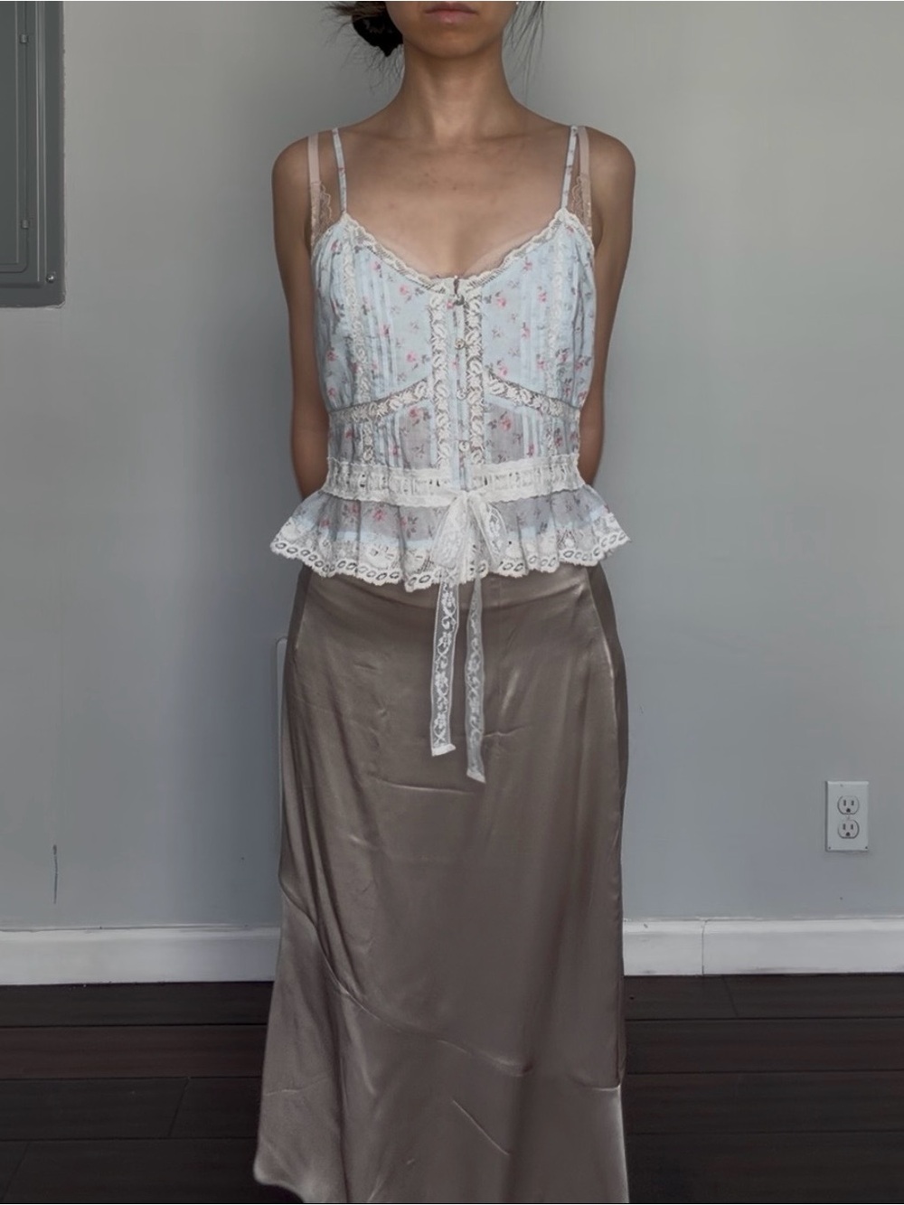 LoveShackFancy Avra Floral Cotton Peplum Cami
